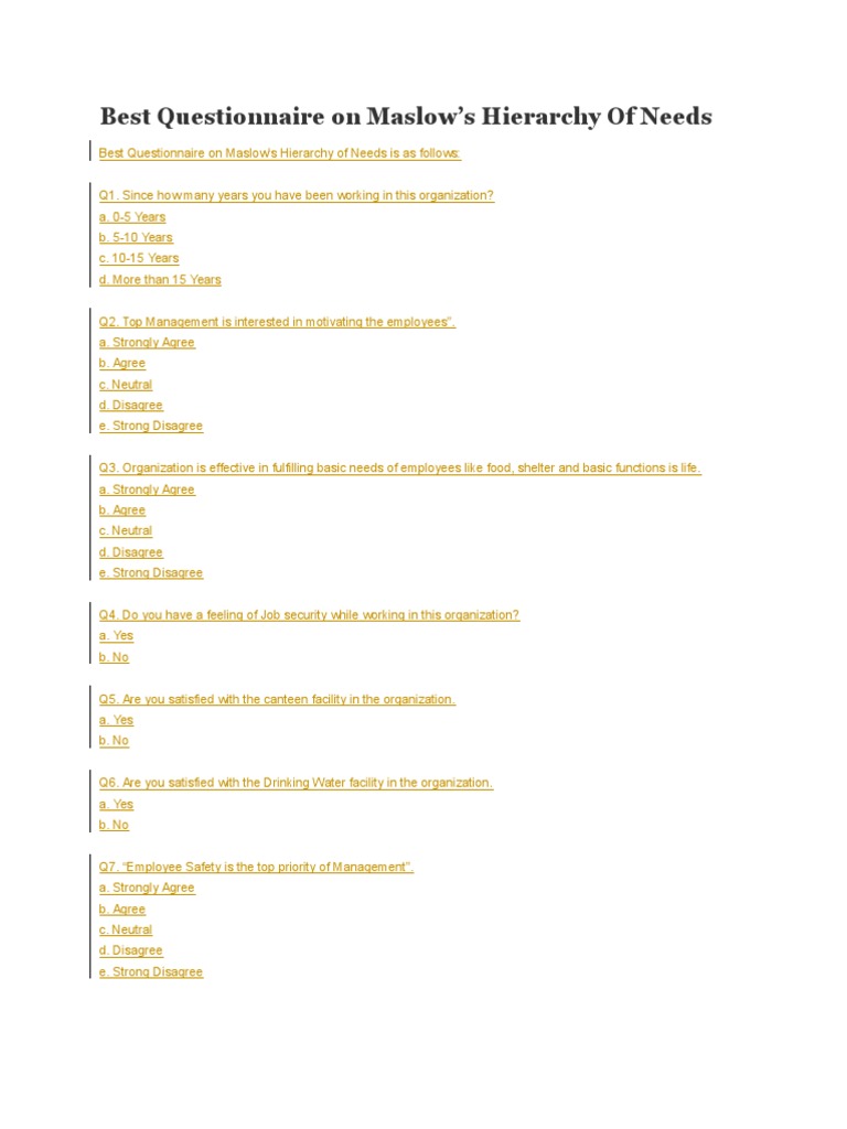 Maslow's Needs Assessment Questionnaire | PDF | Self-Improvement