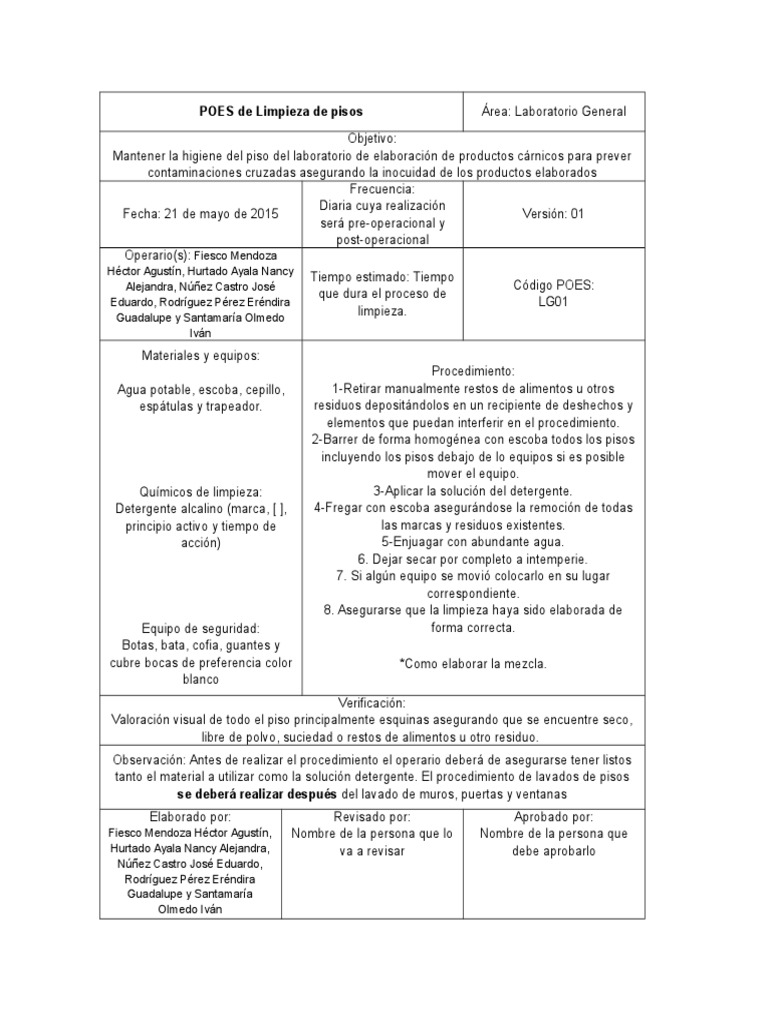 POES Para Laboratorio General (LG) | Detergente | Agua