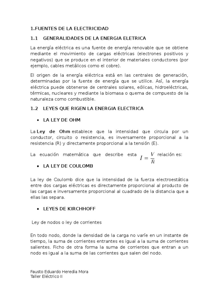 Fuentes de La Electricidad | PDF | Corriente eléctrica | Electricidad