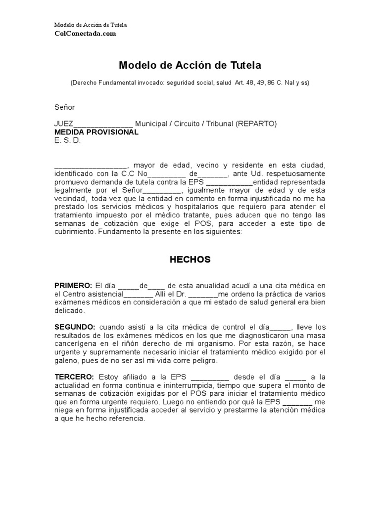 Modelo de Acción de Tutela EPS Salud | PDF | Gobierno | Instituciones ...