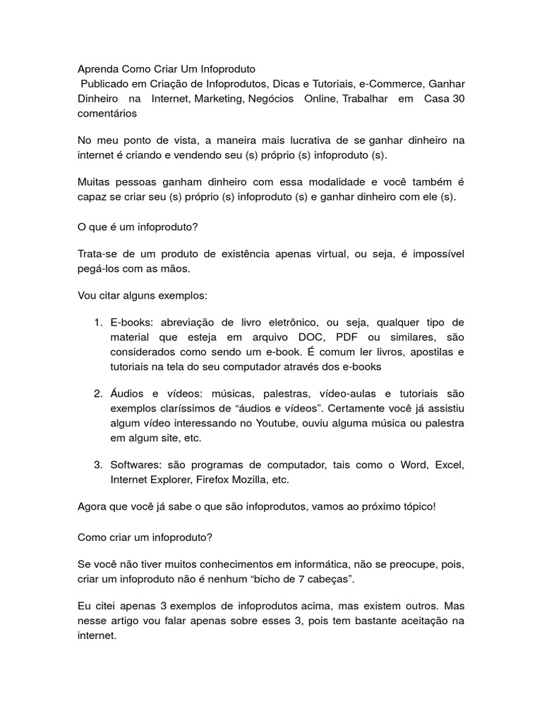 Aprenda Como Criar Um Infoproduto | PDF