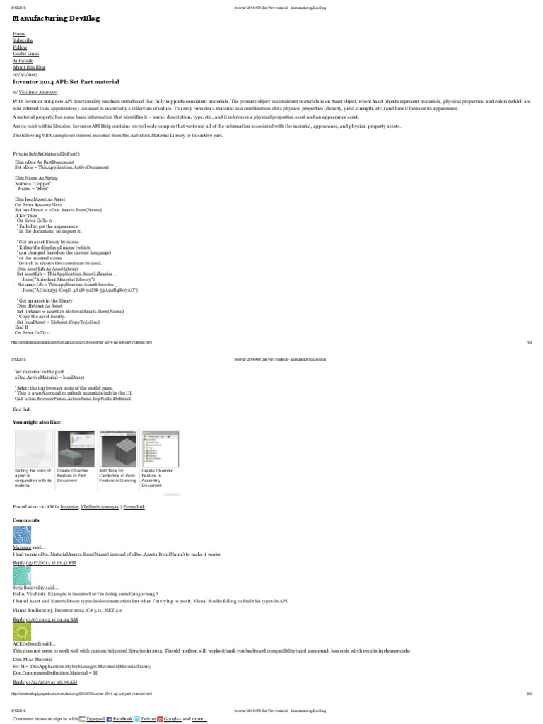 Inventor 2014 API - Set Part Material - Manufacturing DevBlog | PDF ...