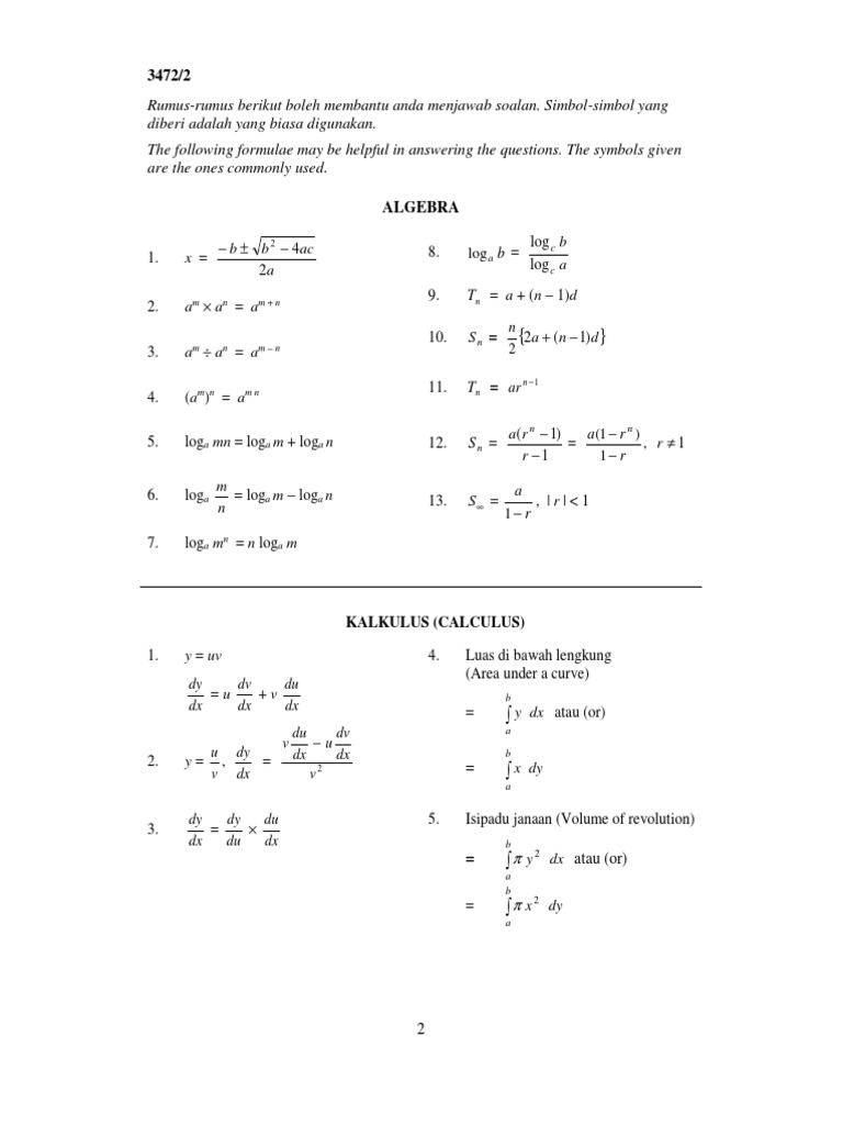 Rumus Matematik Tambahan Pdf