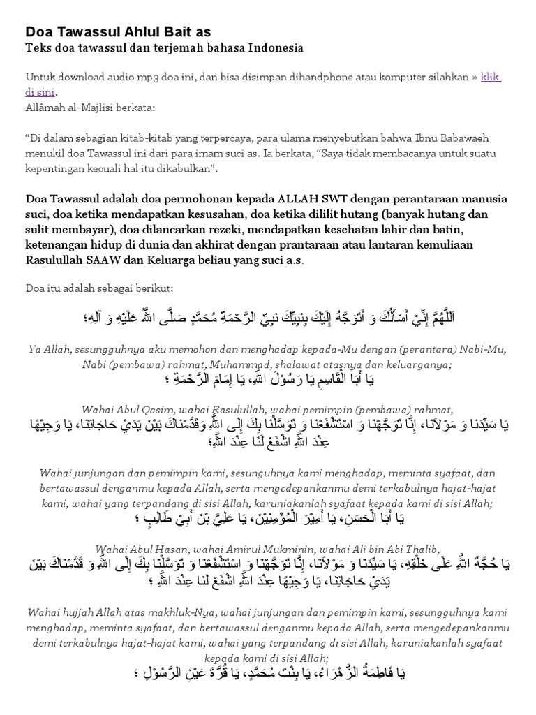 Doa Tawassul Ahlul Bait Terjemah Indonesia