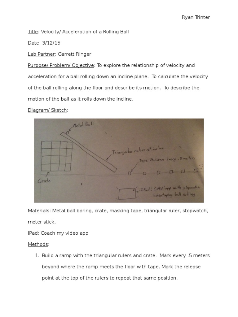 Rolling Ball Lab Report Pdf Velocity Acceleration