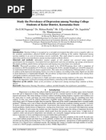 Study the Prevelence of Depression among Nursing College Students of Kolar District, Karnataka State