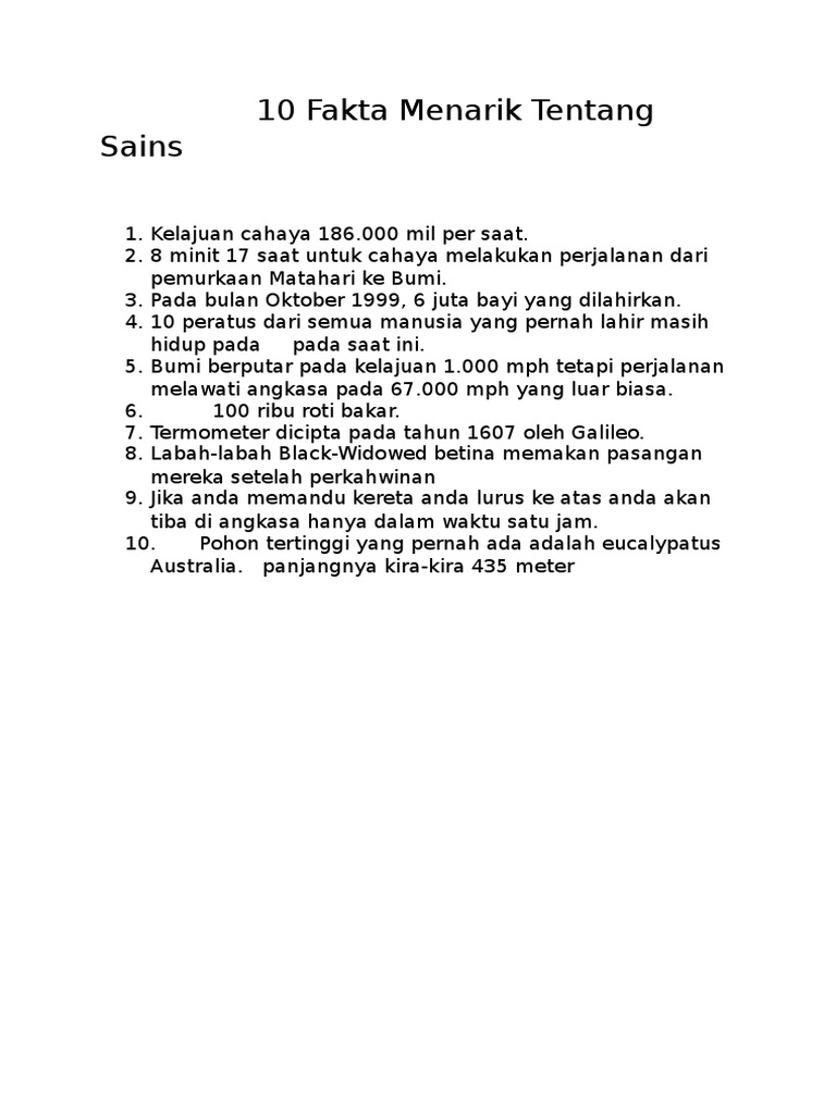 10 Fakta Menarik Tentang Sains Pdf