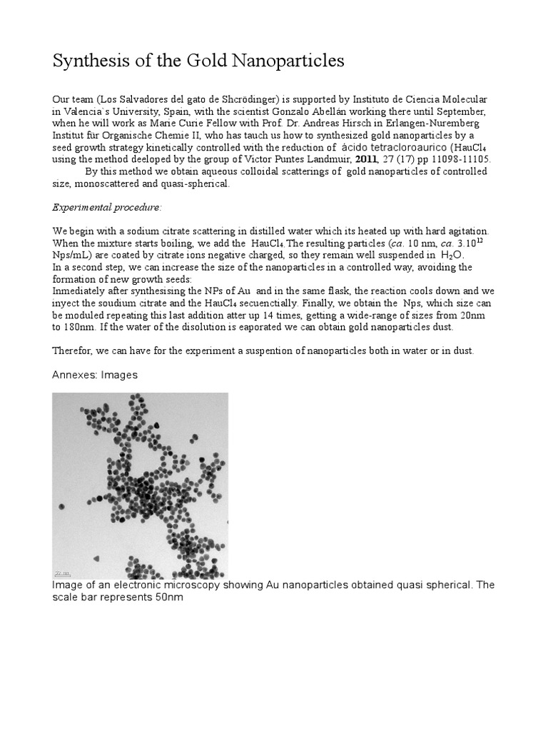 Synthesis of Gold Nanoparticles Method | PDF