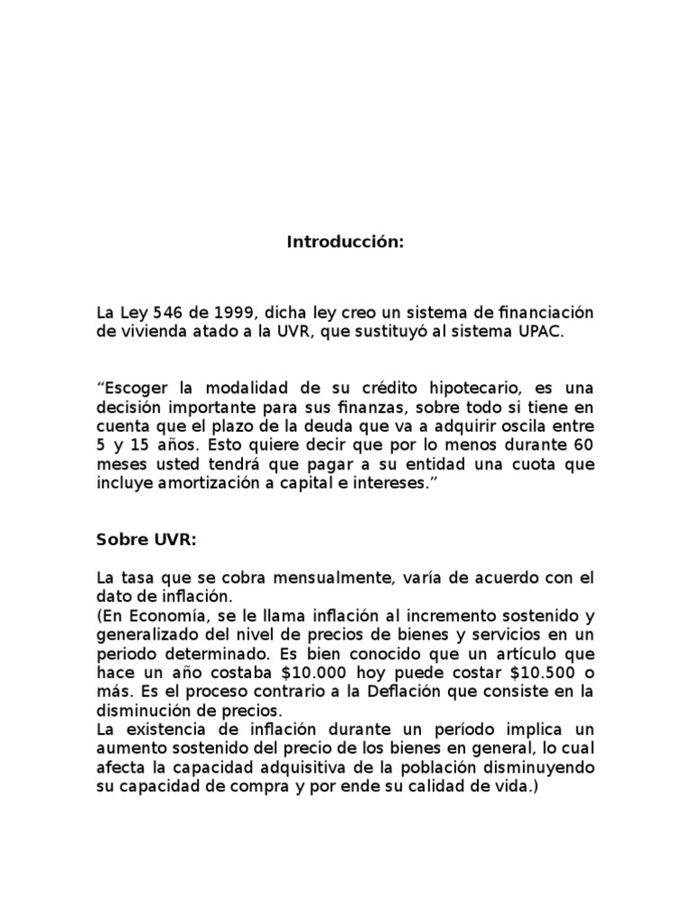 Opciones de Crédito: UVR vs Pesos | PDF | Inflación | Interés
