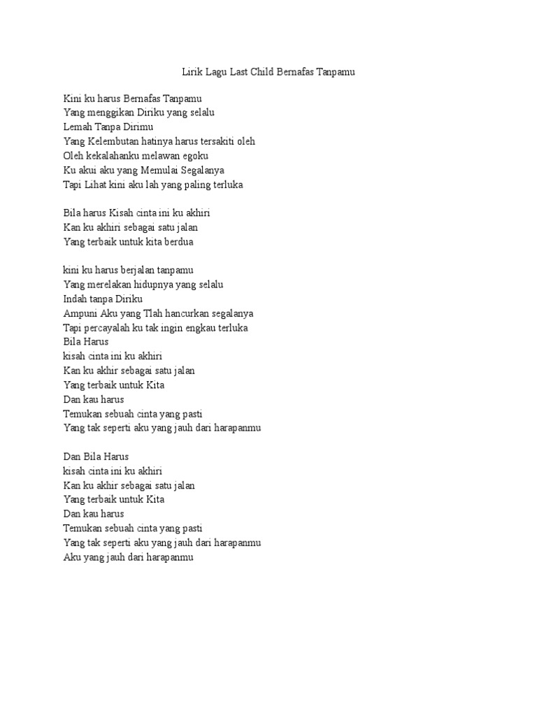 Lirik Lagu Last Child Bernafas Tanpamu