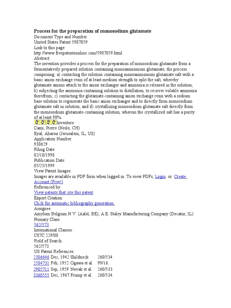 MSG Production Process Overview | PDF | Salt (Chemistry) | Glutamic Acid