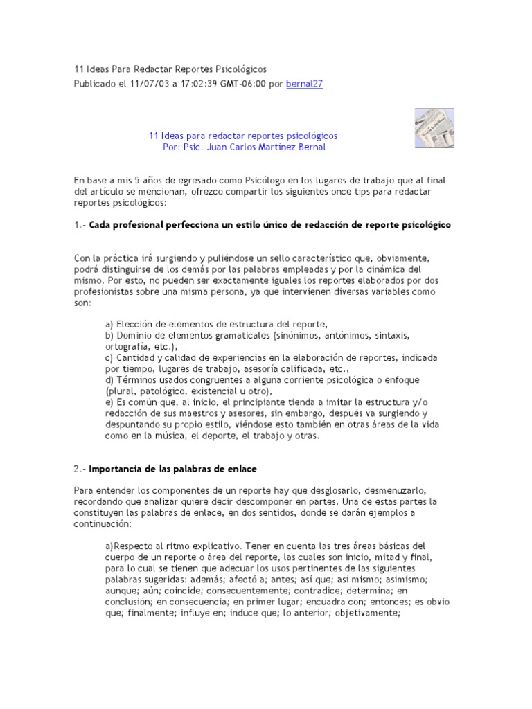 11 Ideas Para Redactar Reportes Psicológicos