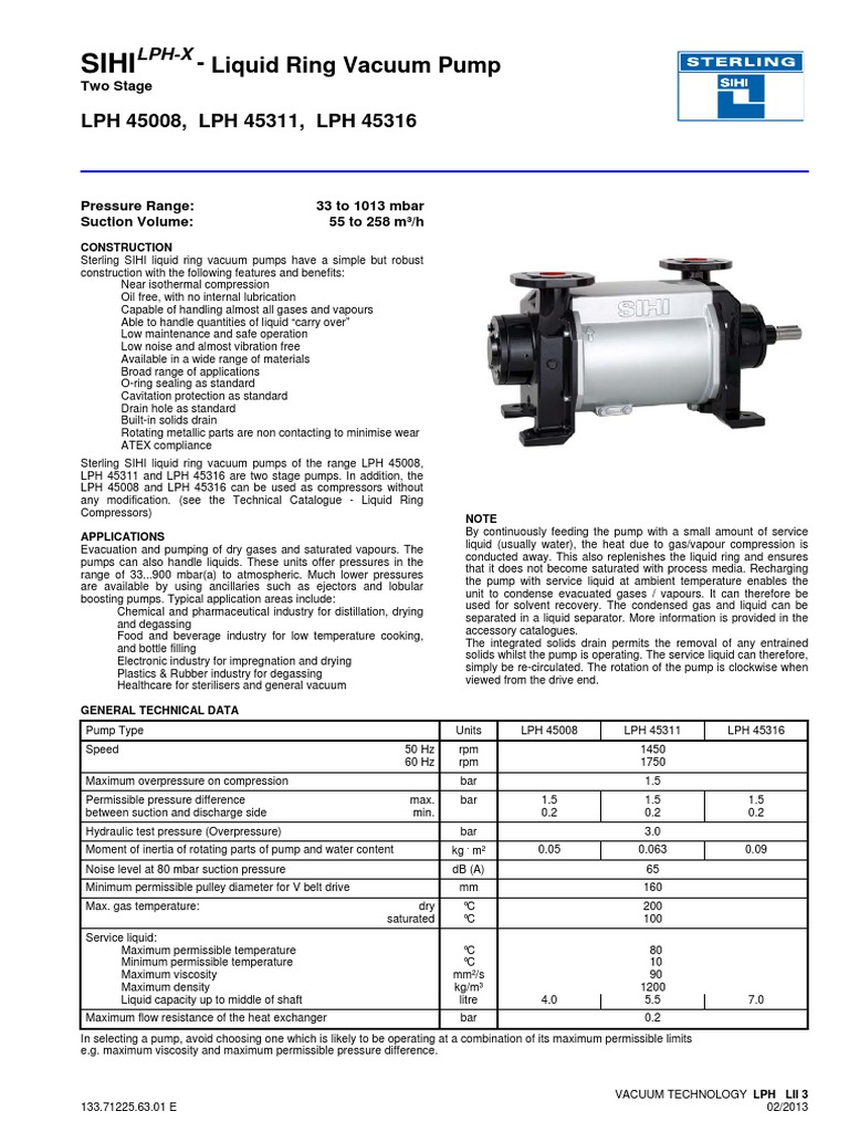 TwoStage Liquid Ring Vacuum Pumps Technical Specifications and