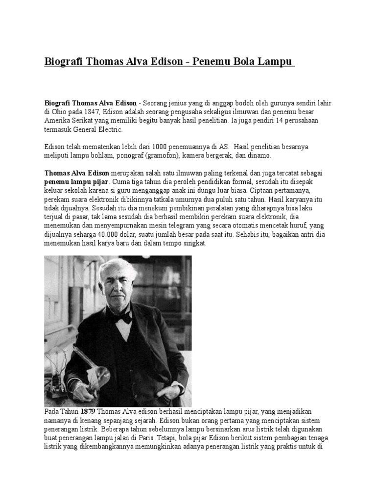 Biografi Thomas Alva Edison Lengkap