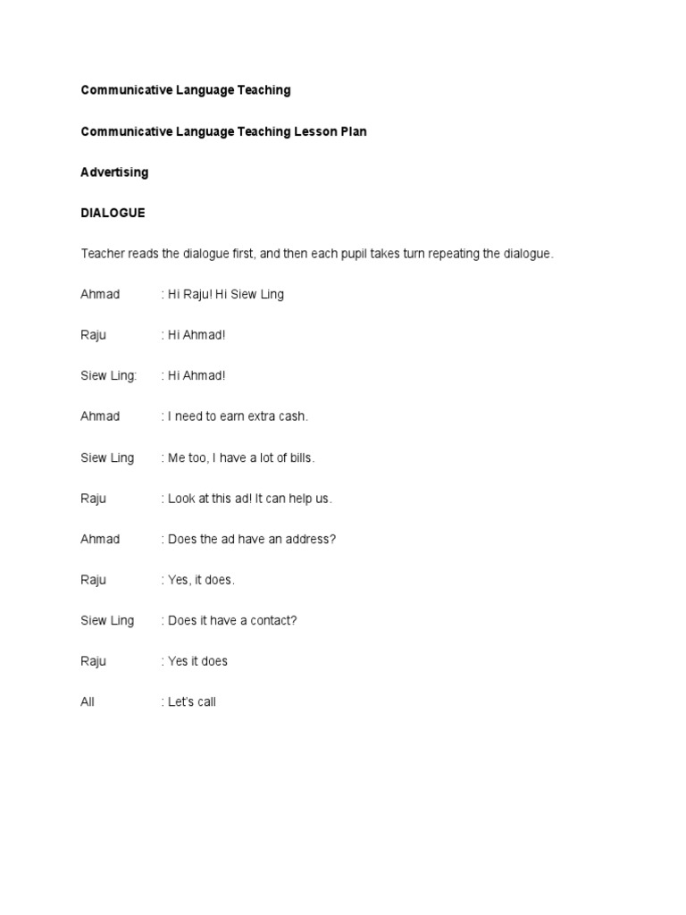 Communicative Language Teaching Plan | PDF