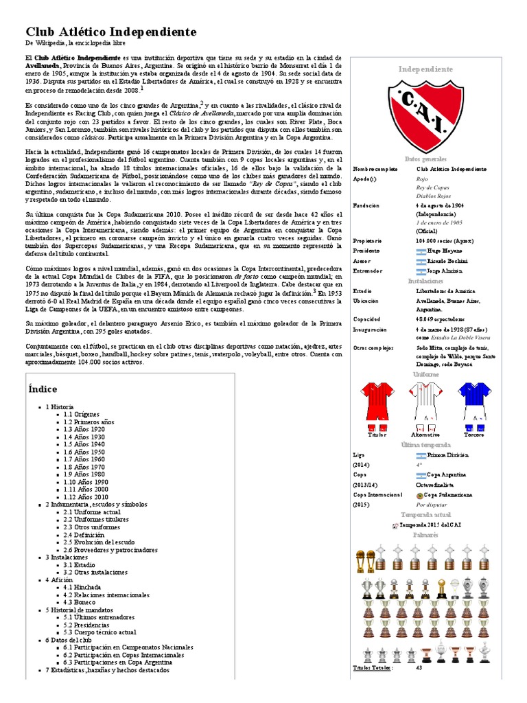 Club Atlético Independiente Wikipedia, La Enciclopedia Libre PDF