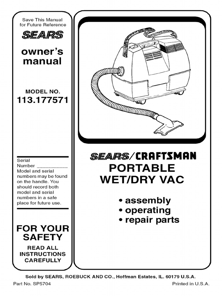 Sears Wet:Dry Vac L0901082 | PDF | Vacuum Cleaner | Dust