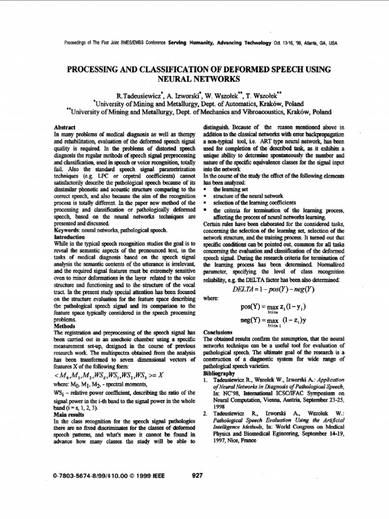 Neural Networks for Deformed Speech Analysis | PDF | Speech Recognition ...