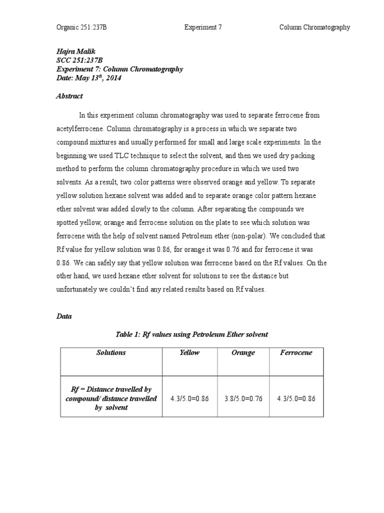 Column Chromatography of Ferrocene | PDF | Chromatography | Solvent