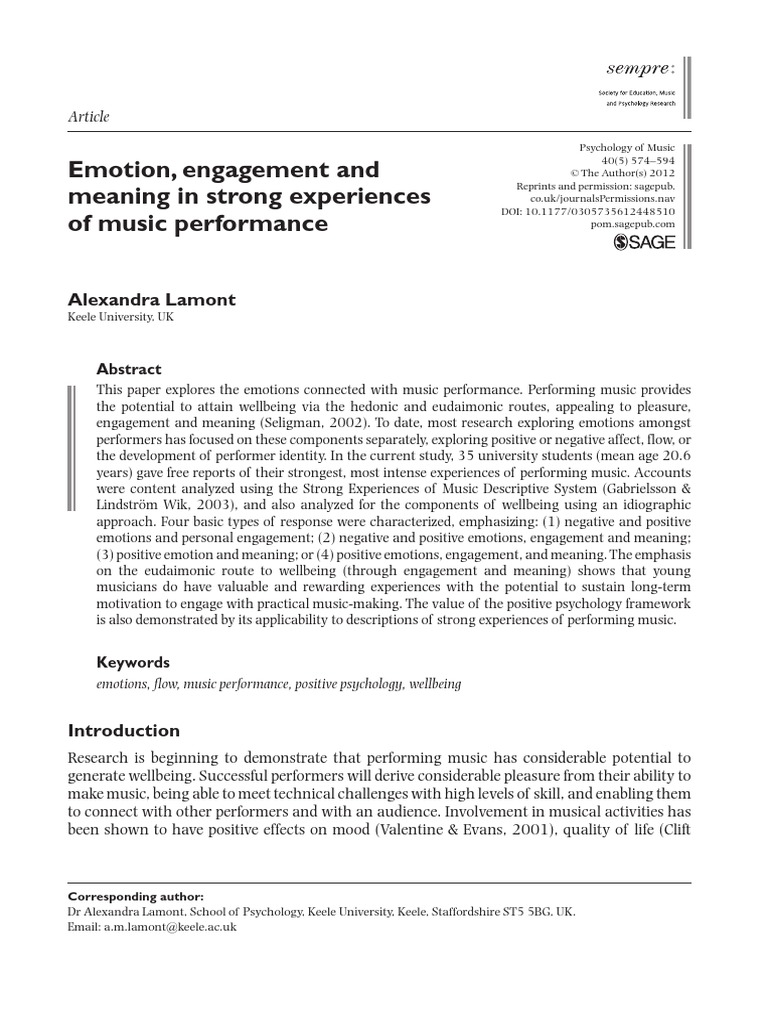 Emotion, Engagement and Meaning in Strong Experiences of Music ...