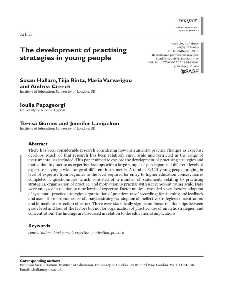 The Development of Practising Strategies in Young People | PDF