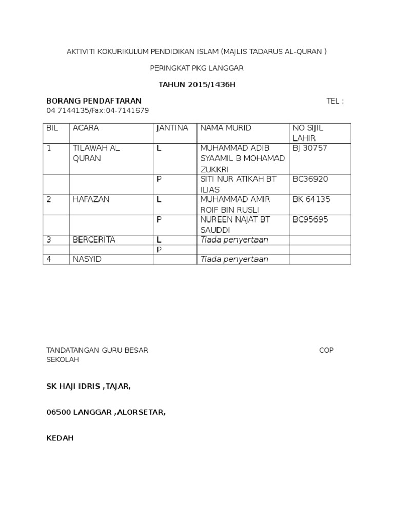 Aktiviti Kokurikulum Pendidikan Islam Pdf