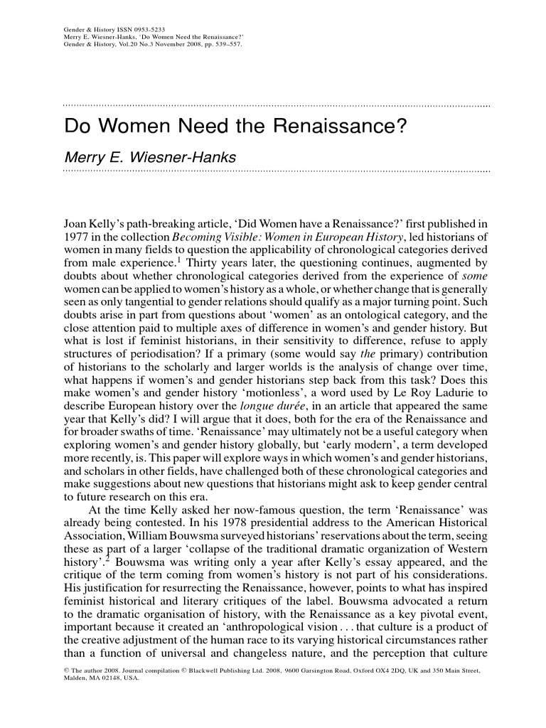 Do Women Need The Renaissance | PDF | Gender | Gender Studies