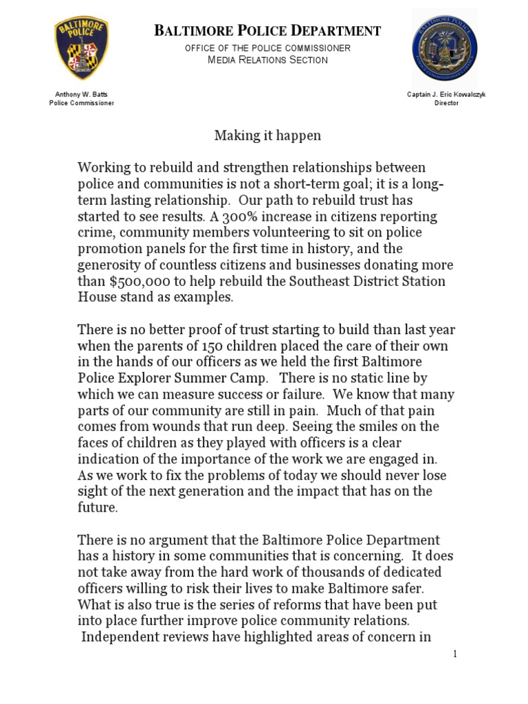 Baltimore Police Reform Progress Report | PDF | Baltimore Police ...