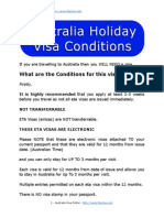 Australia Holiday Visa Conditions