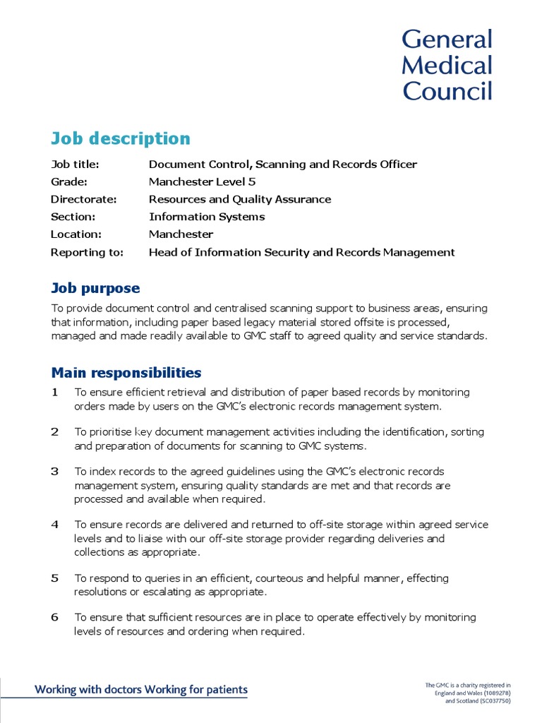 Document Control, Scanning and Records Officer PDF Records