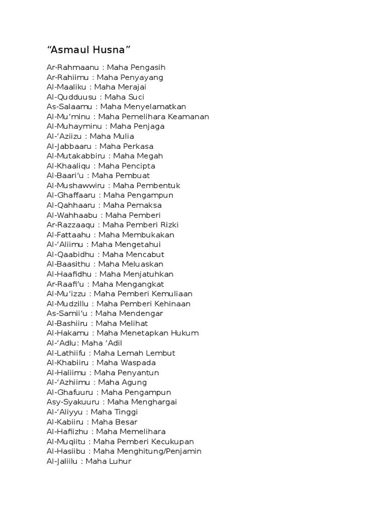 Asmaul Husna Bahasa Indonesia