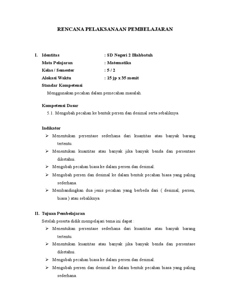 Rpp Matematika Kelas V Semester 2