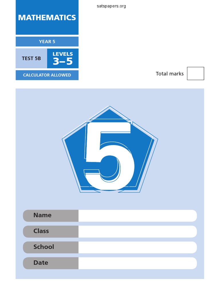 Year 5 2006 Optional Sats Maths Test 5b Levels 3 5 - 