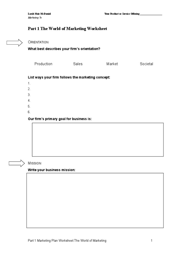 Free Worksheet Marketing Plan Worksheet part 1 emktg wkst