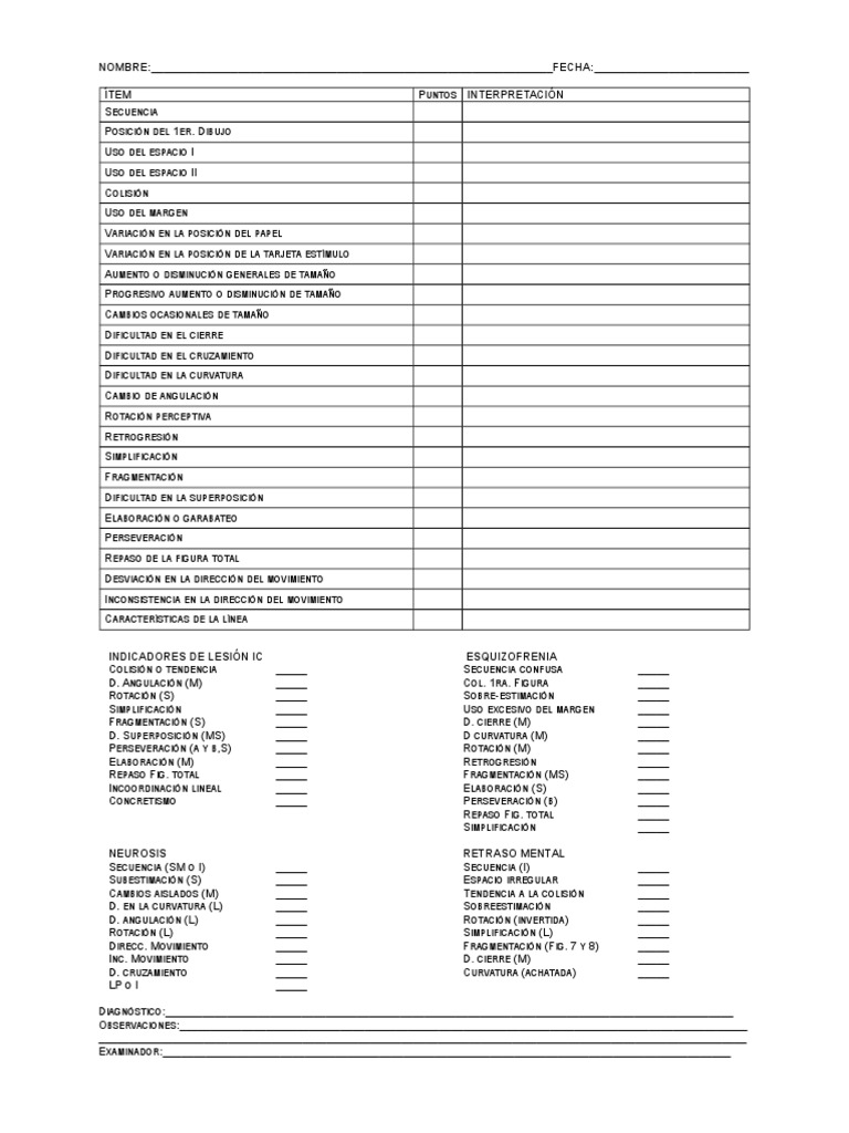 Formato Calificación Bender-Hutt | PDF