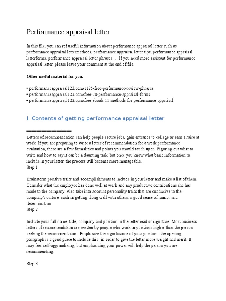 Sample Employee Performance Letter from imgv2-1-f.scribdassets.com