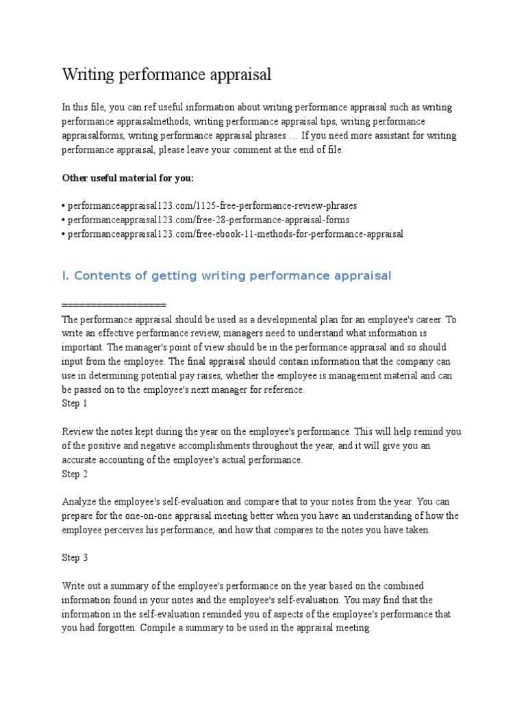 Writing Performance Appraisal Performance Appraisal Cognition