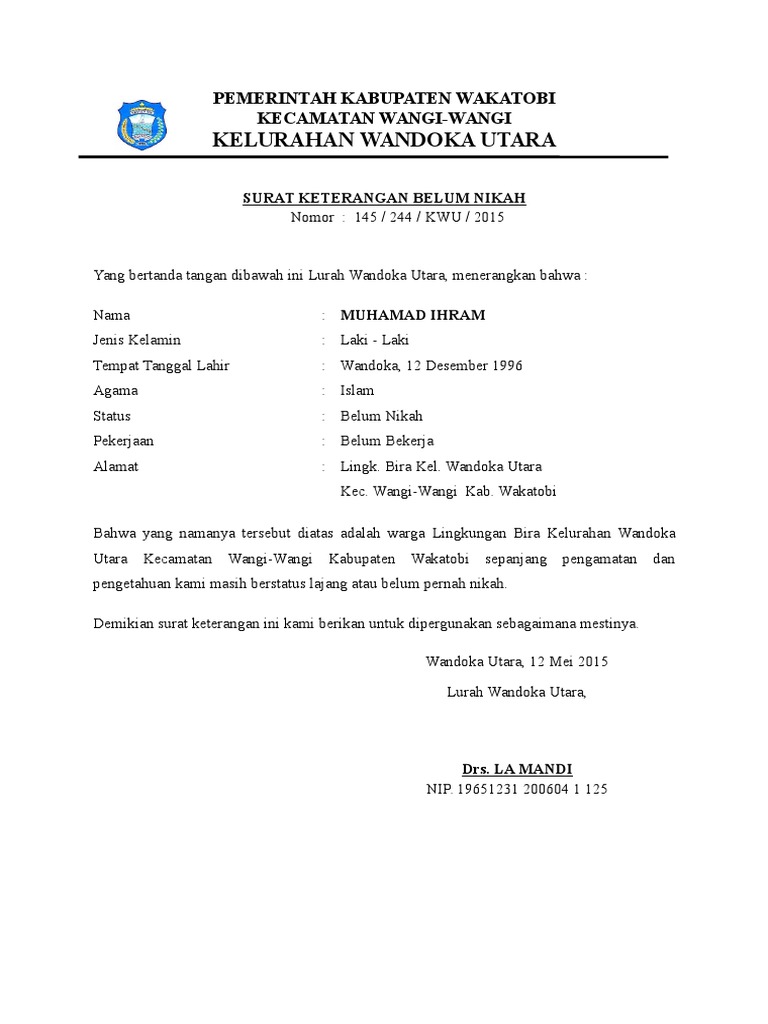 Surat Keterangan Belum Nikah Docx