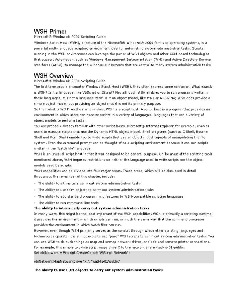 WSHPrimer | PDF | Command Line Interface | Scripting Language