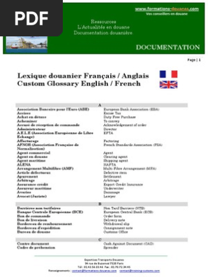 Lexique Douanier Francais Anglais Commerce Economie
