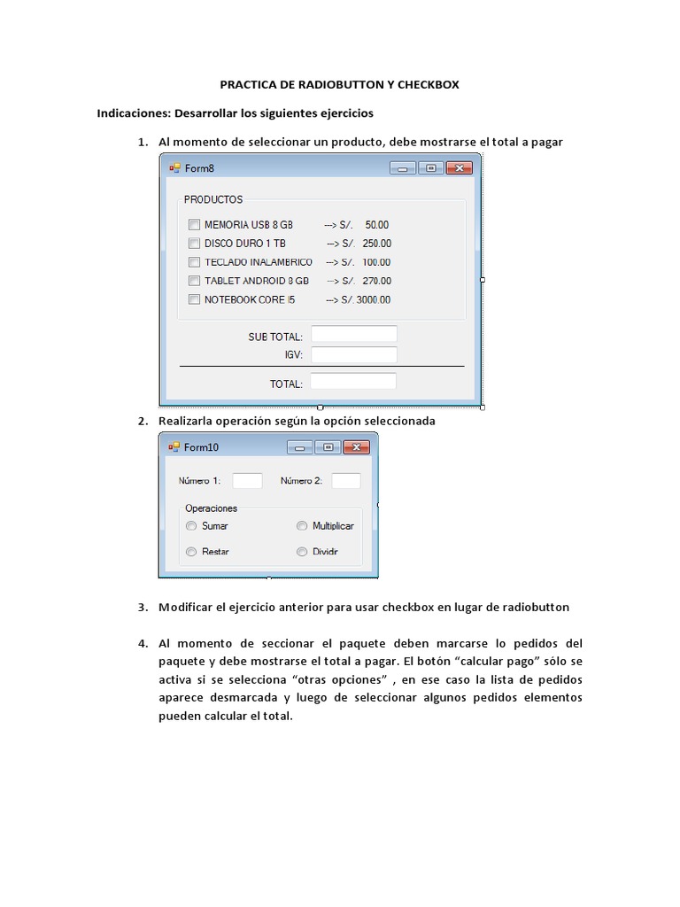 Practica de Radiobutton y Checkbox | PDF