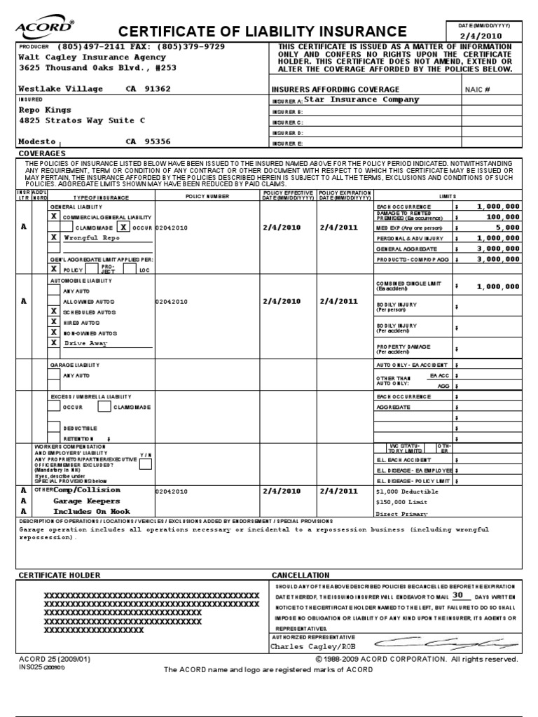 Repo Insurance Certificate Overview | PDF | Deductible | Insurance