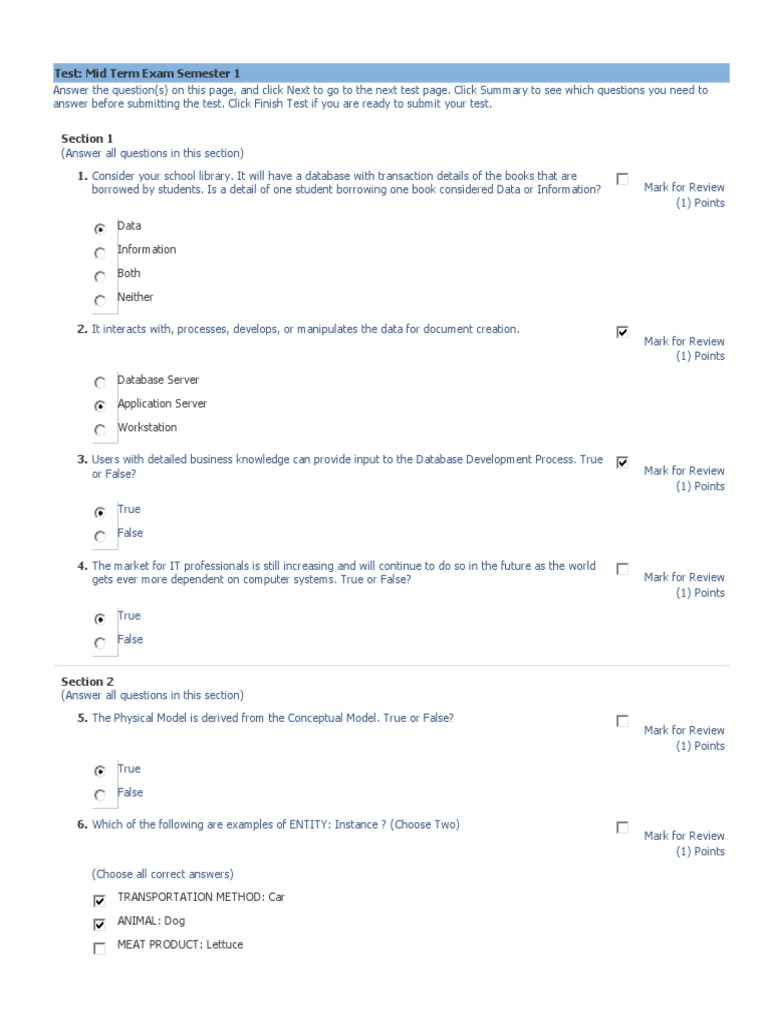 Mid Term Exam: Database Concepts | PDF | Data Model | Databases
