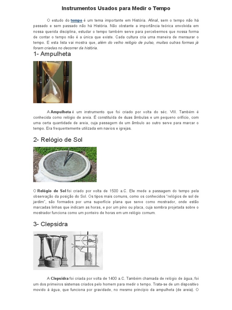 Instrumentos Históricos de Medição do Tempo | PDF | Tempo | Science