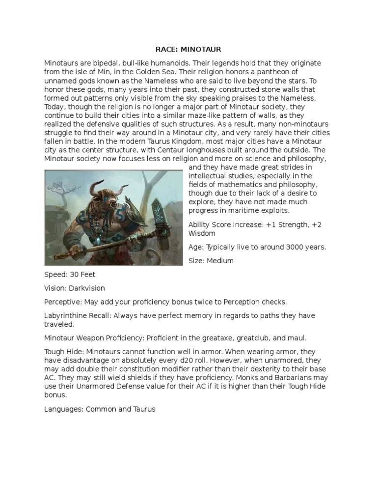Minotaur Race DnD 5e | Leisure | Sports