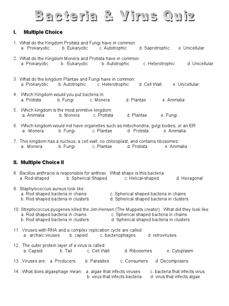 Monera Virus Quiz 07 | PDF | Bacteria | Prokaryote