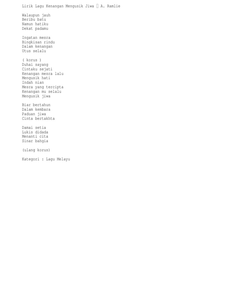Lirik Kenangan Mengusik Jiwa A Ramli Pdf