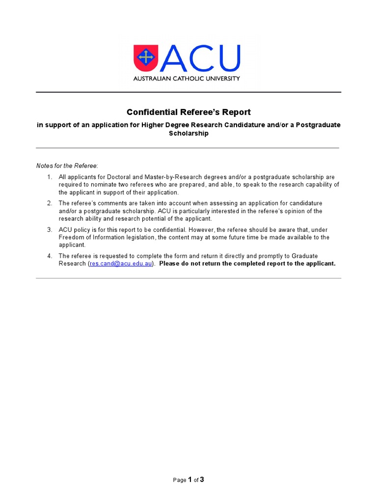 Confidential Referee Report Template | PDF | Postgraduate Education ...