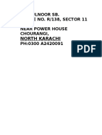 North Karachi: MR Zulnoor Sb. House No. R/138, Sector 11 K, Near Power House Chourangi, PH:0300 A2420091