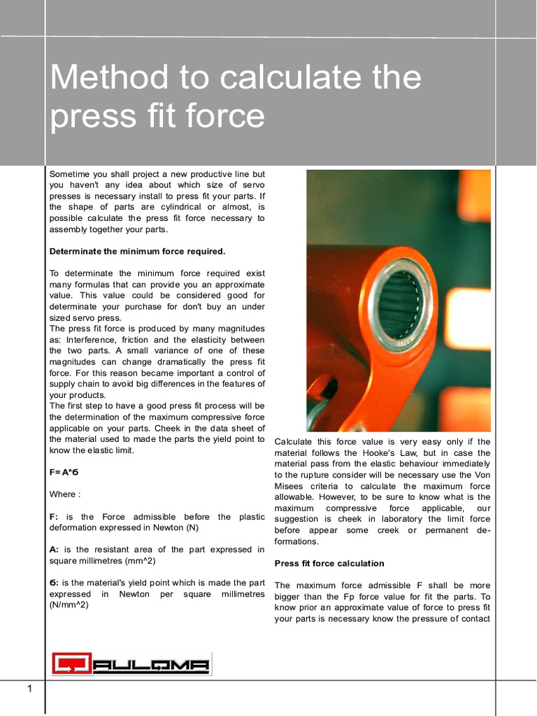 How calculate the press fit force Yield (Engineering) Force